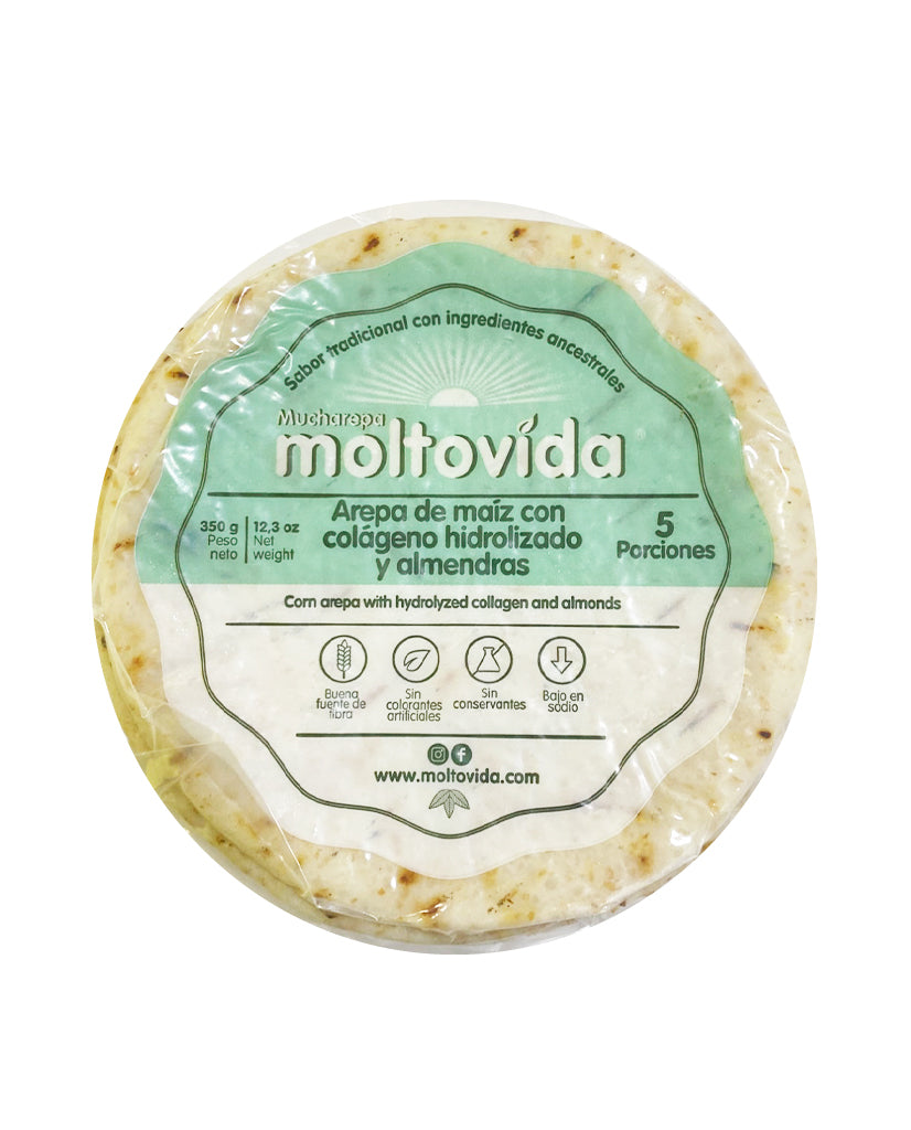 Arepa de maíz con colágeno hidrolizado y almendras Moltovida 5 unds