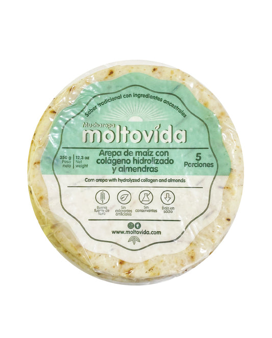 Arepa de maíz con colágeno hidrolizado y almendras Moltovida 5 unds