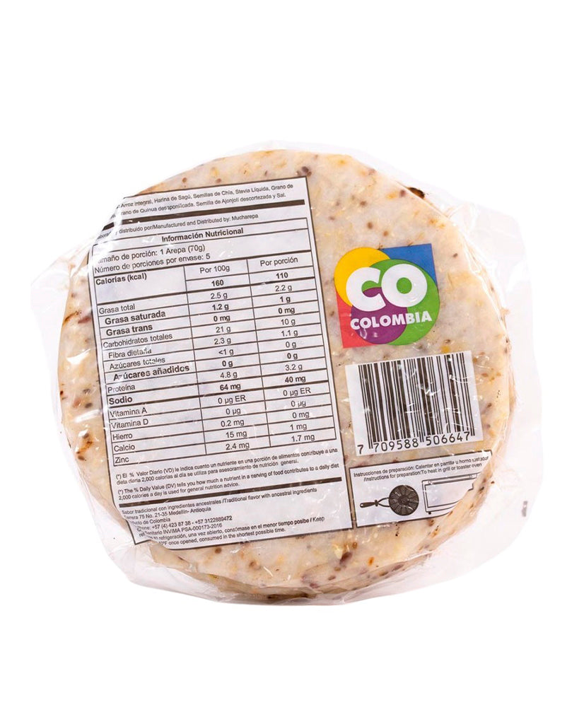 Arepa de arroz integral multicereal Moltovida 5 unds Sin Gluten