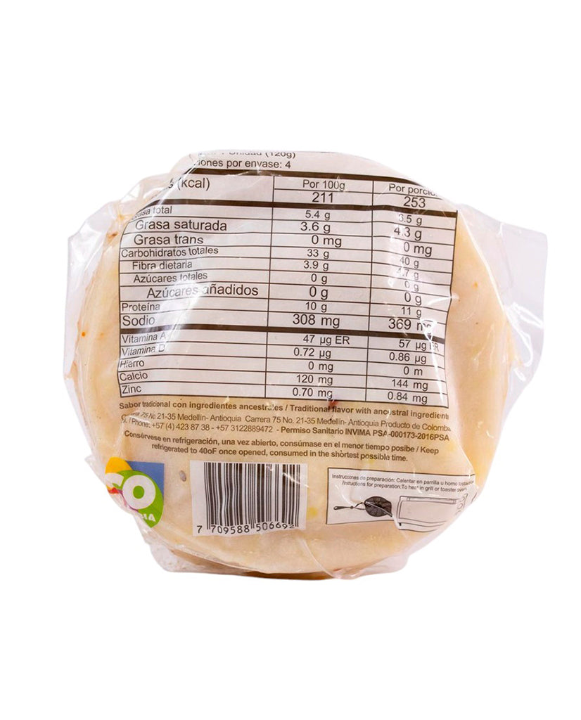 Arepa de maíz y yuca rellena de queso de búfala Moltovida 4 unds Sin Gluten