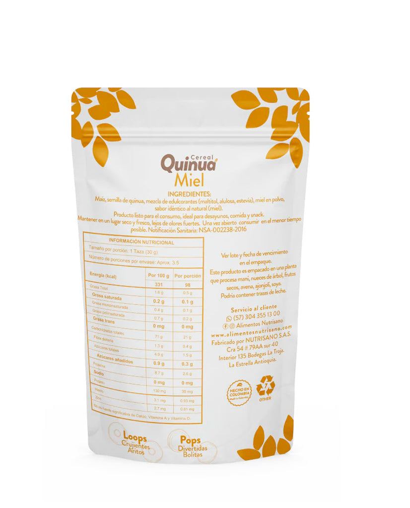 Cereal quinua pops miel Nutrisano 100 gr