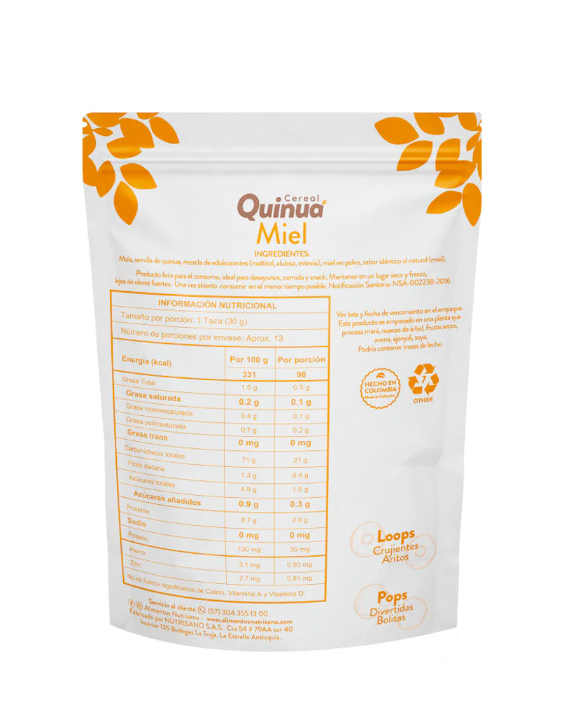 Cereal quinua pops miel Nutrisano 400 gr