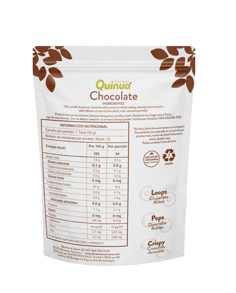 Cereal quinua loops chocolate Nutrisano 400 gr