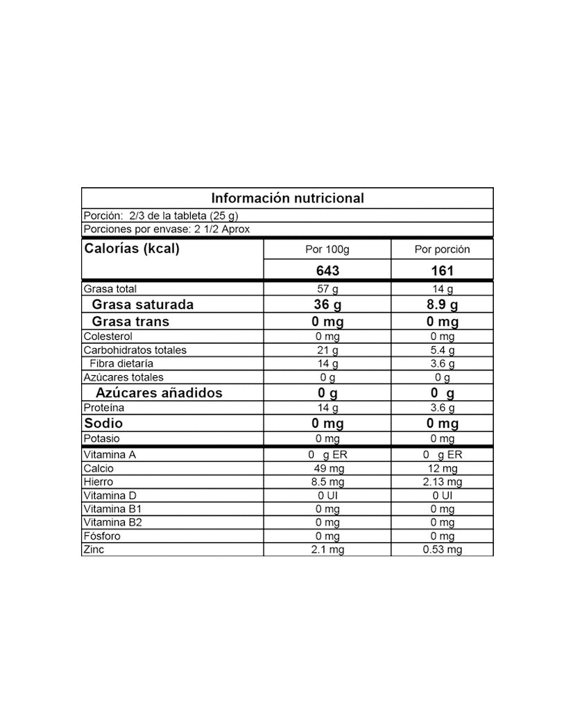 Chocolate oscuro extra dark 100% cacao Chacha 70 gr