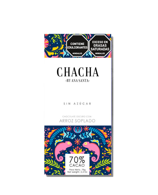 Chocolate oscuro arroz soplado 70% cacao Chacha 70 gr