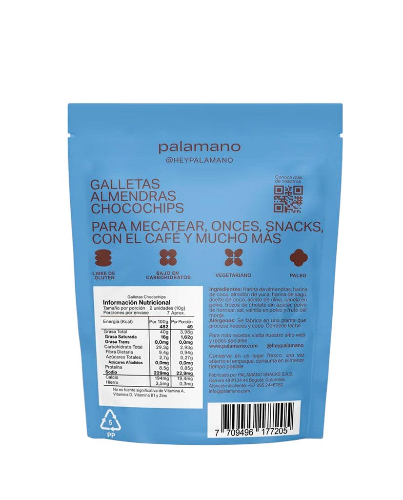 Galletas almendra chocochips Palamano 70 gr