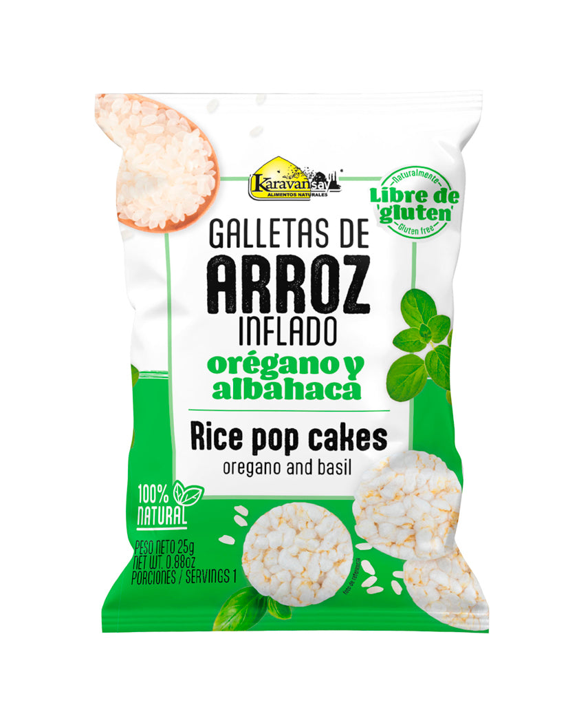 Galletas de arroz inflado con oregano y albahaca Karavansay 25 gr