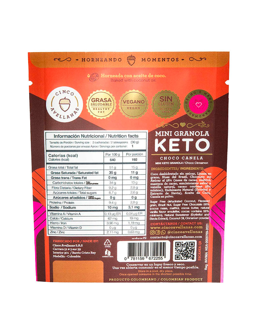 Granola keto choco canela Cinco avellanas 30 gr