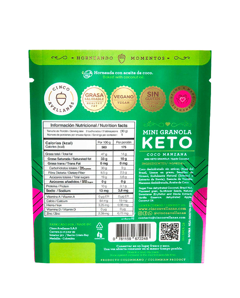 Granola keto coco manzana Cinco avellanas 30 gr