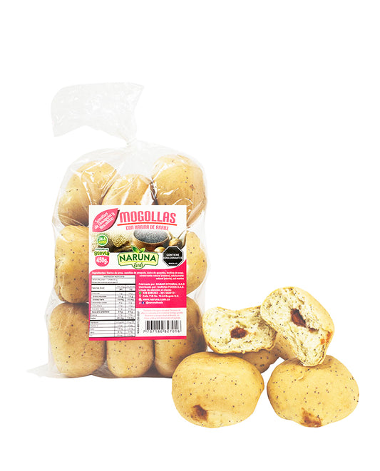 Mogollas con harina de arroz semillas de amapola y bocadillo Naruna 9 unds Sin Gluten