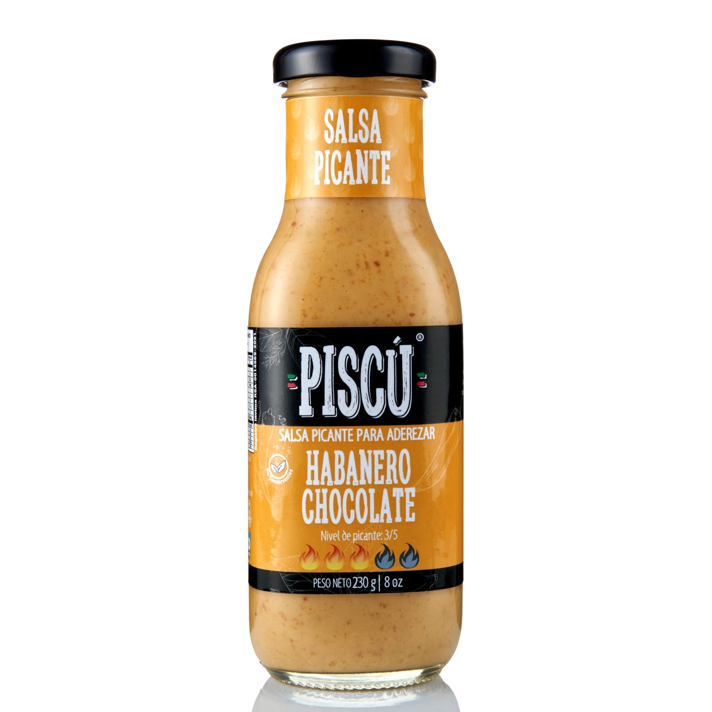 Salsa picante de habanero con un toque de cacao, sabor intenso y único.