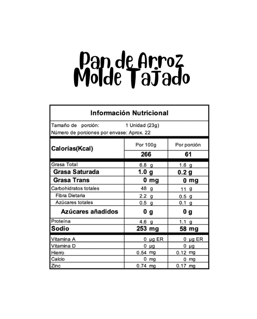 Pan de arroz molde tajado Reborn 500 gr