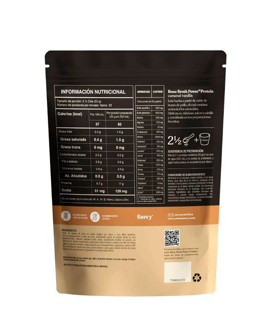 Proteina bone broth power vainilla caramel Savvy 560 gr