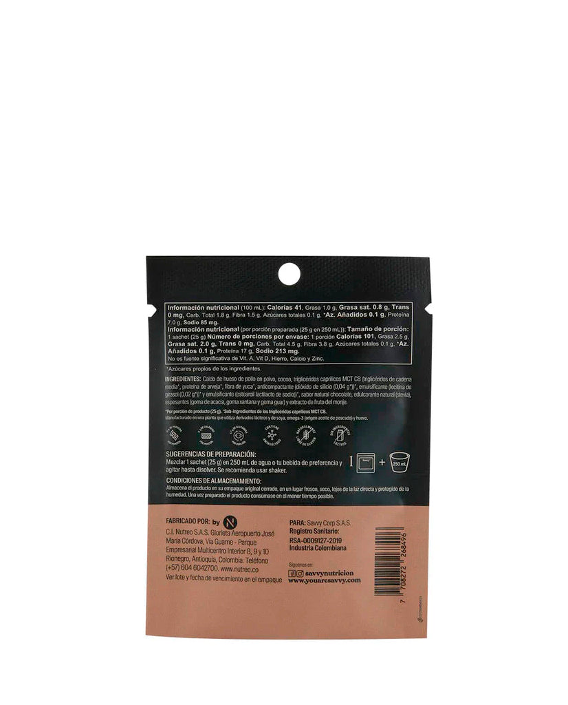 Proteina sachet bone broth power chocolate Savvy 25 gr