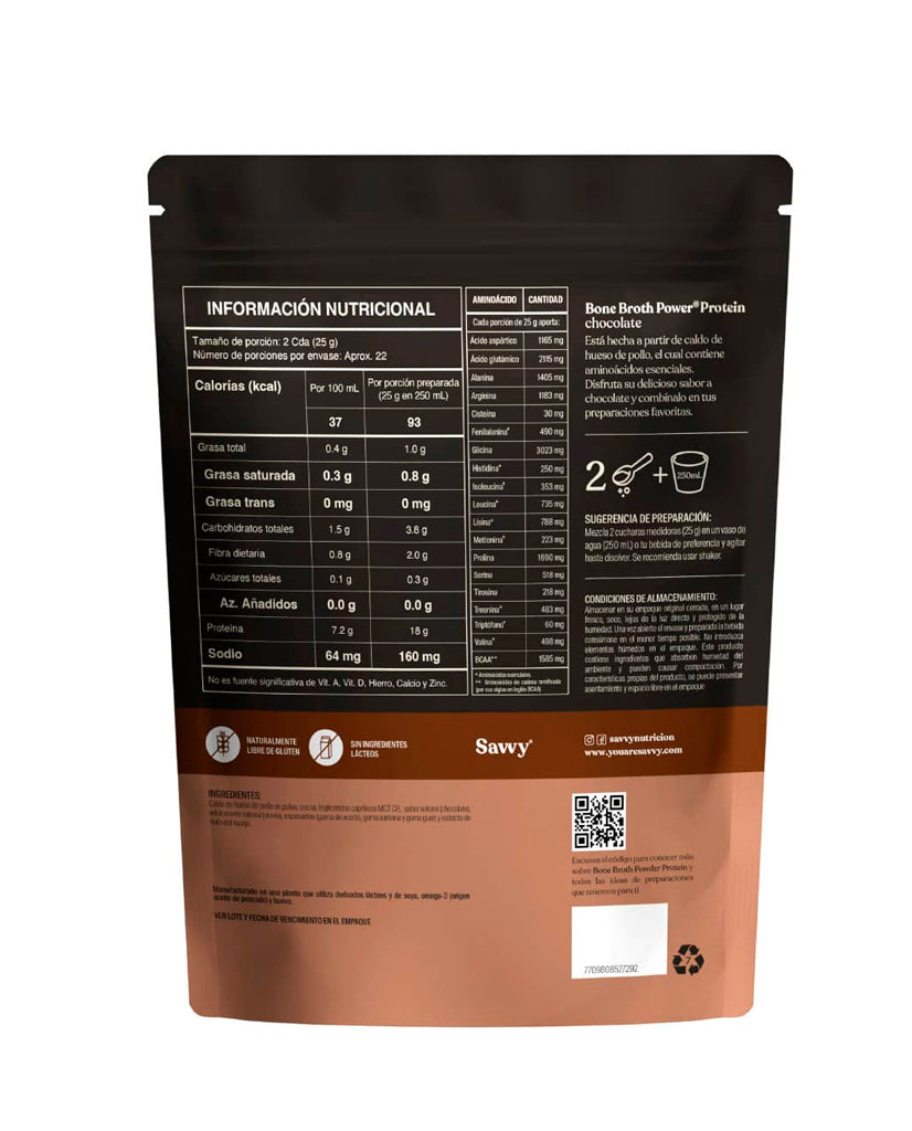 Proteina bone broth power chocolate Savvy 560 gr