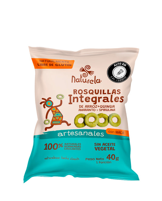 Rosquillas integrales de arroz+quinua amaranto y spirulina Naturela 40 gr