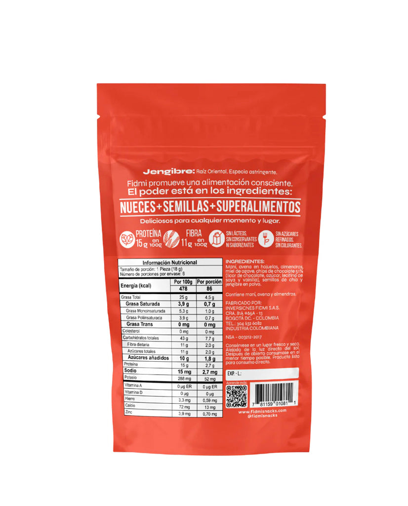 Sixball jengibre y cacao Fidme 108 gr