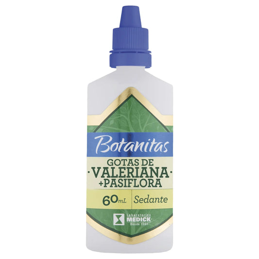 Extracto de valeriana y pasiflora en frasco de 60 ml, ideal para favorecer la relajación y apoyar un descanso reparador.