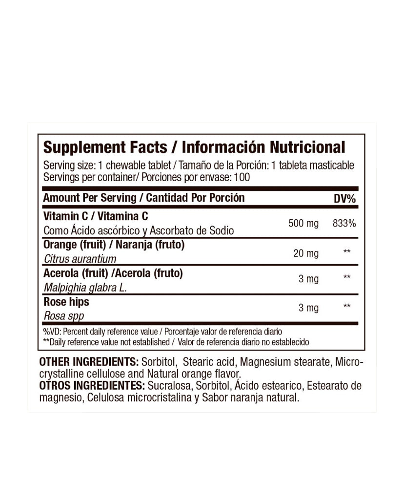 Vitamina C 500 mg chewable Medical Green 100 Tabletas