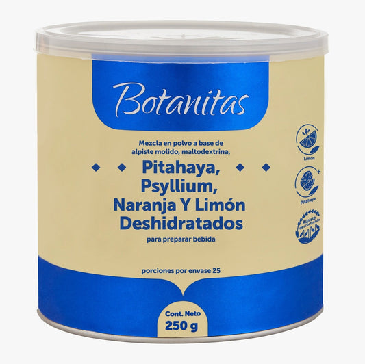Mezcla en polvo con pitaya, psyllium, naranja y limón deshidratados. Aporta fibra y antioxidantes para apoyar la digestión y el bienestar.