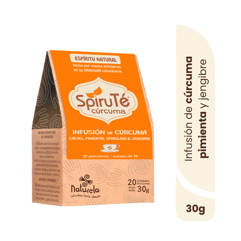 Bebida natural con espirulina y cúrcuma, fuente de antioxidantes y sabor equilibrado. Ideal para acompañar tu rutina diaria.