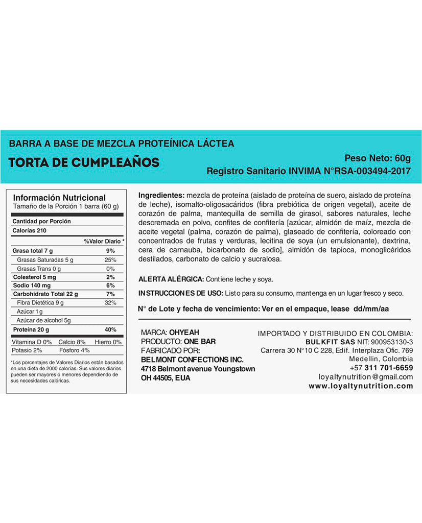 Barra de proteina birthday cake One 60 gr