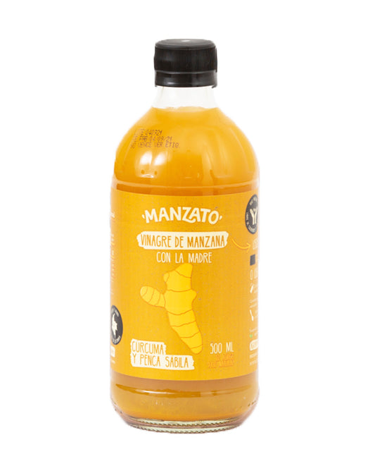 Vinagre de manzana con cúrcuma y penca sábila Manzato 500 ml