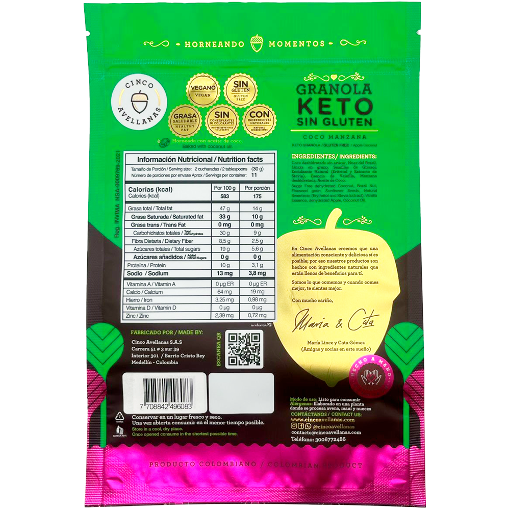 Granola keto coco manzana Cinco avellanas