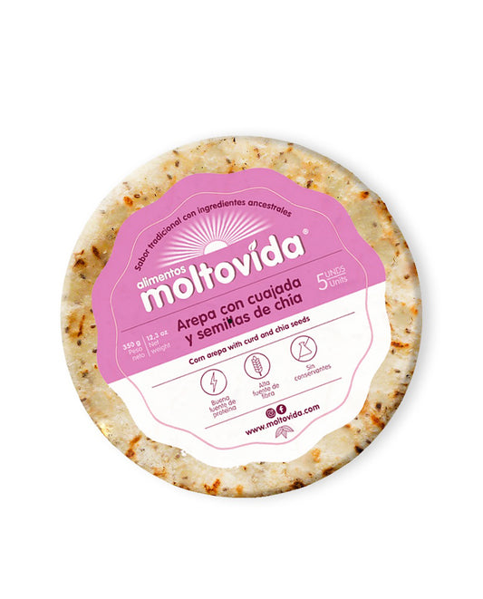 Arepa con cuajada y semillas de chía "Moltovida" 5 unds Sin Gluten