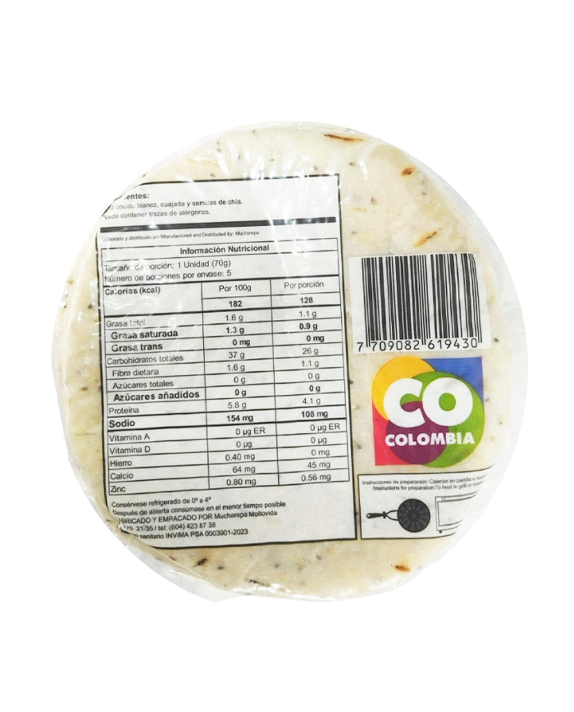 Arepa de maíz con cuajada y semillas de chía Moltovida 5 unds