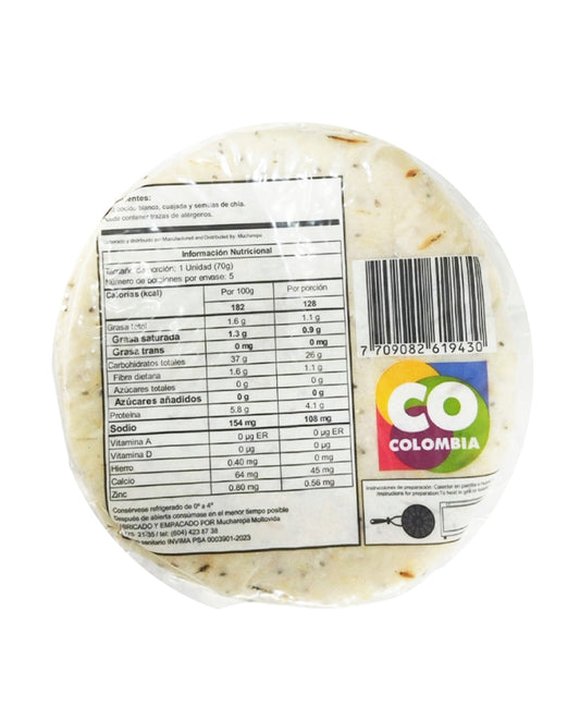 Arepa de maíz con cuajada y semillas de chía Moltovida 5 unds