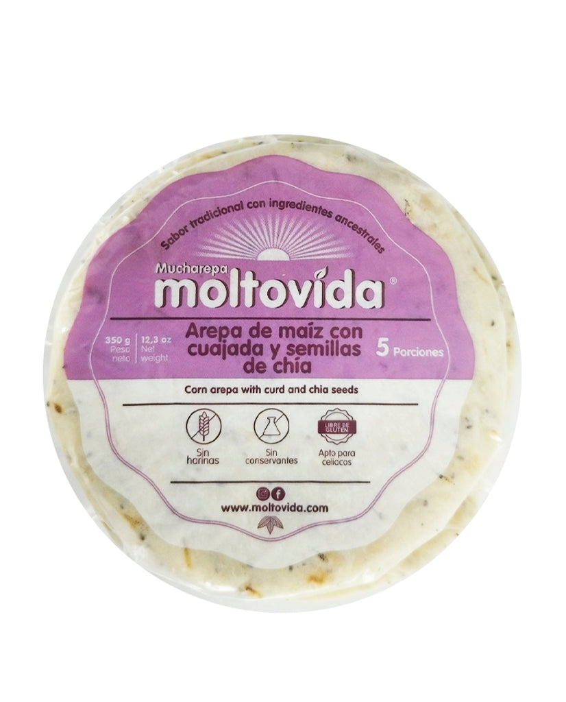 Arepa de maíz con cuajada y semillas de chía Moltovida 5 unds Sin Gluten