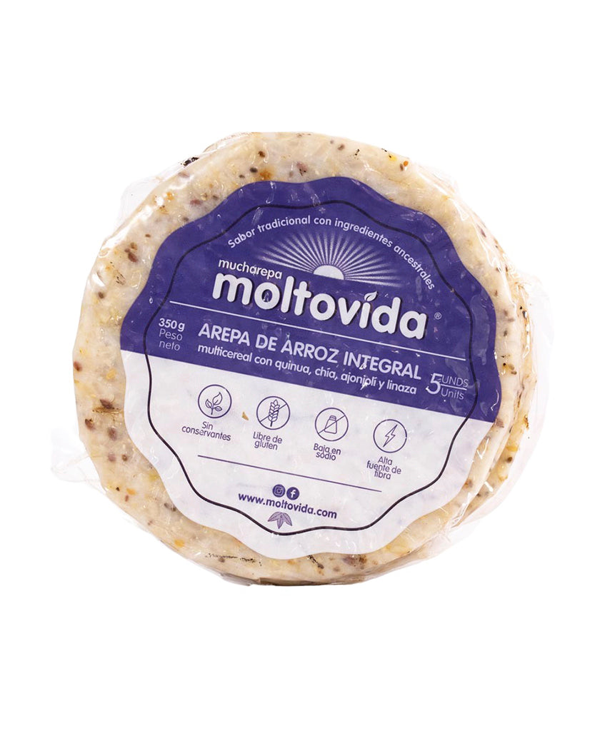 Arepa de arroz integral multicereal Moltovida 5 unds 