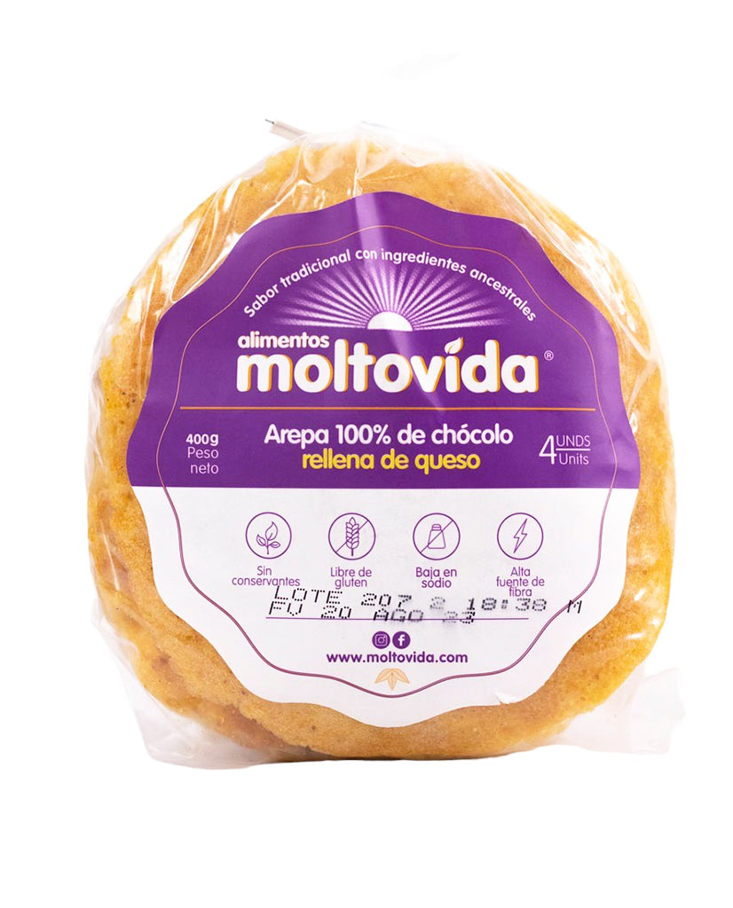 Arepa de chócolo rellena de queso Moltovida 4 unds 