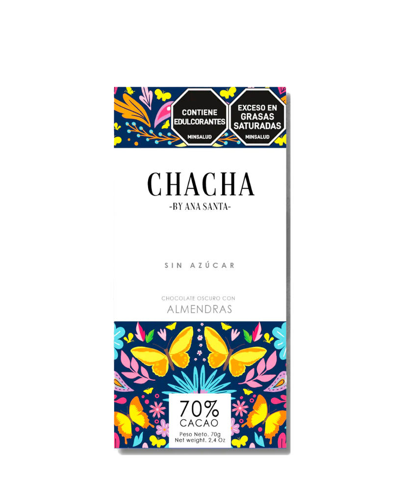Chocolate oscuro Almendras 70% cacao Chacha 70 gr 