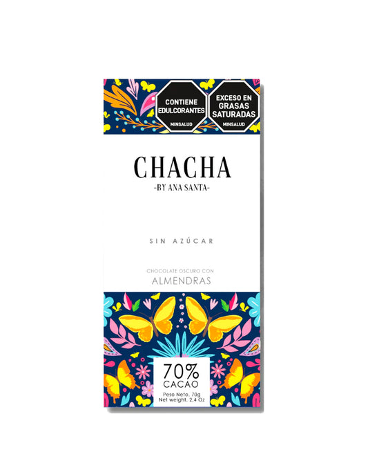 Chocolate oscuro Almendras 70% cacao Chacha 70 gr 