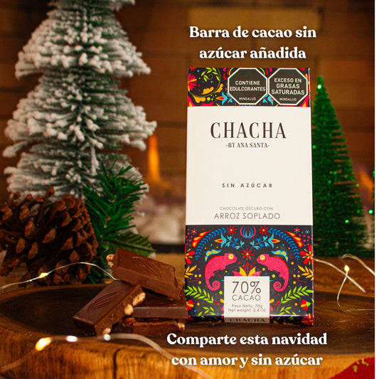 Chocolate oscuro arroz soplado 70% cacao "Chacha" 70 gr Sin Gluten