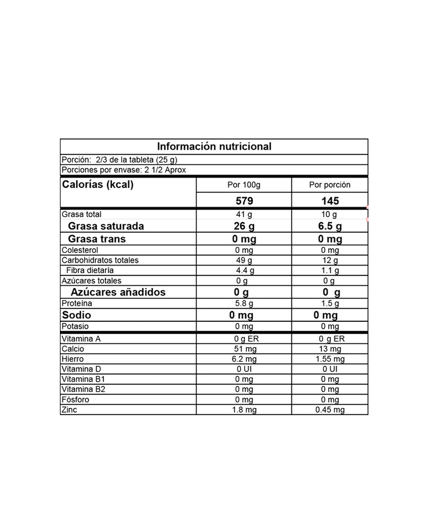 Chocolate oscuro dark 70% cacao Chacha 70 gr 