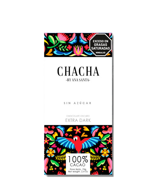 Chocolate oscuro extra dark 100% cacao Chacha 70 gr 