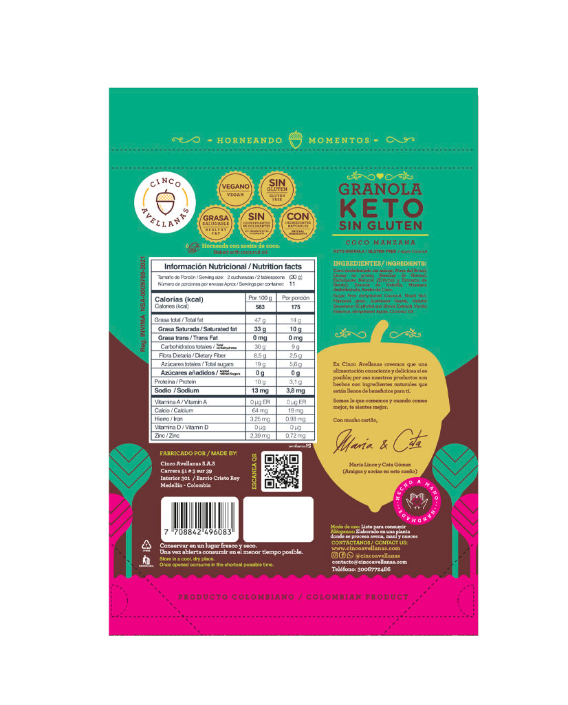 Granola keto coco manzana "Cinco avellanas"