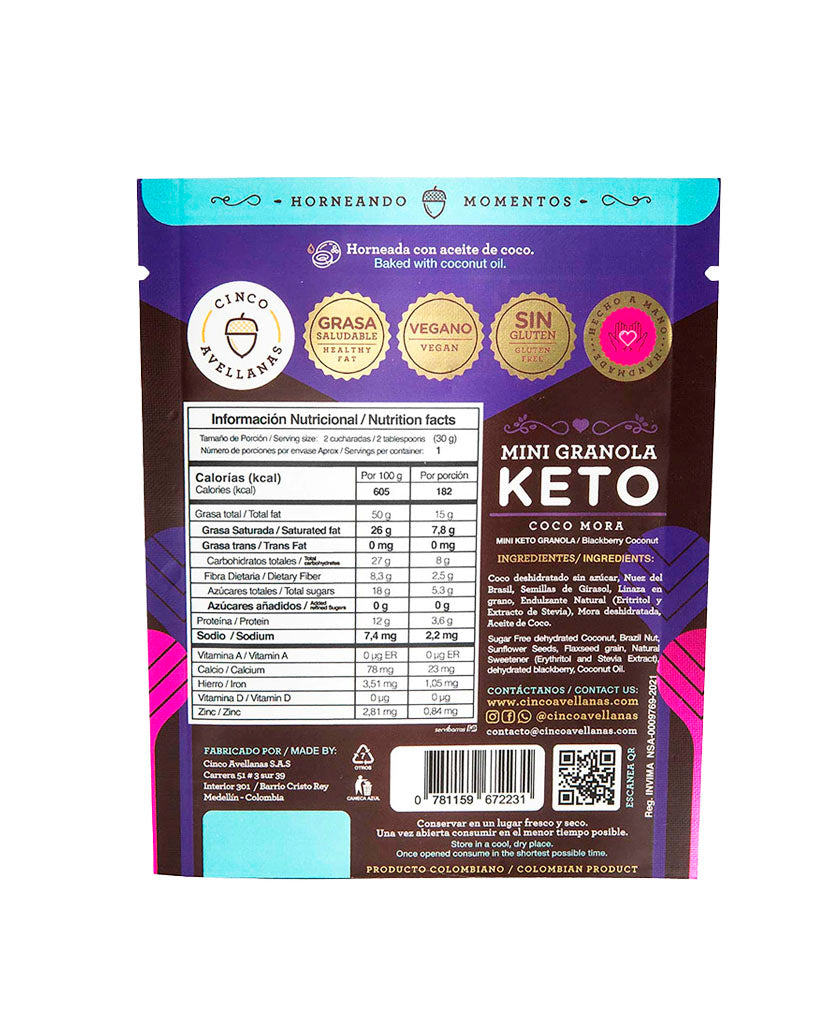 Granola keto coco mora Cinco avellanas 30 gr