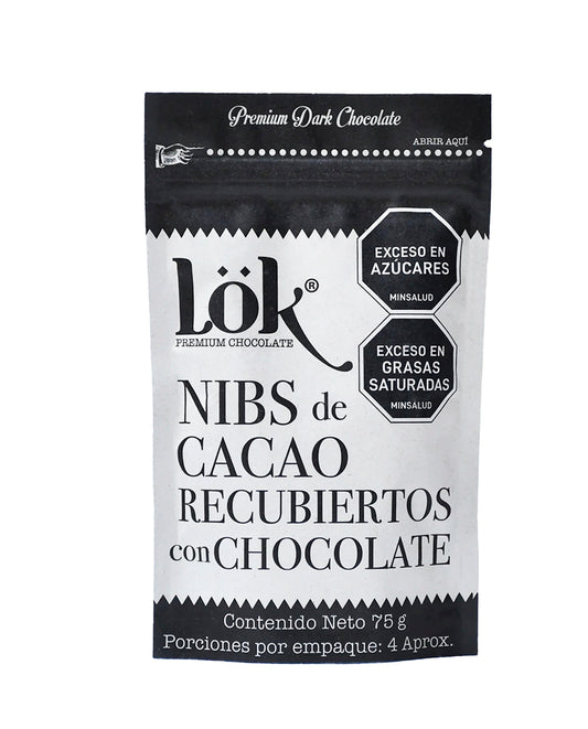 Nibs de cacao recubiertos con chocolate Lok 75 gr