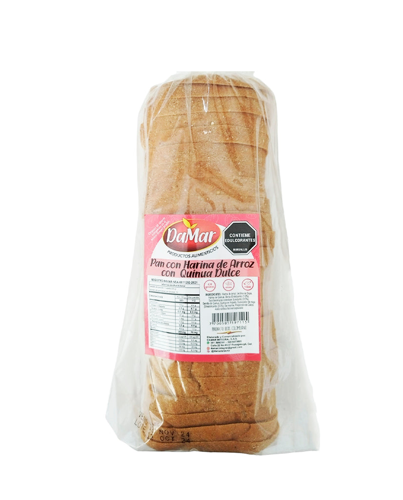 Pan tajado con harina de arroz con quinua Damar 450 gr Sin Gluten