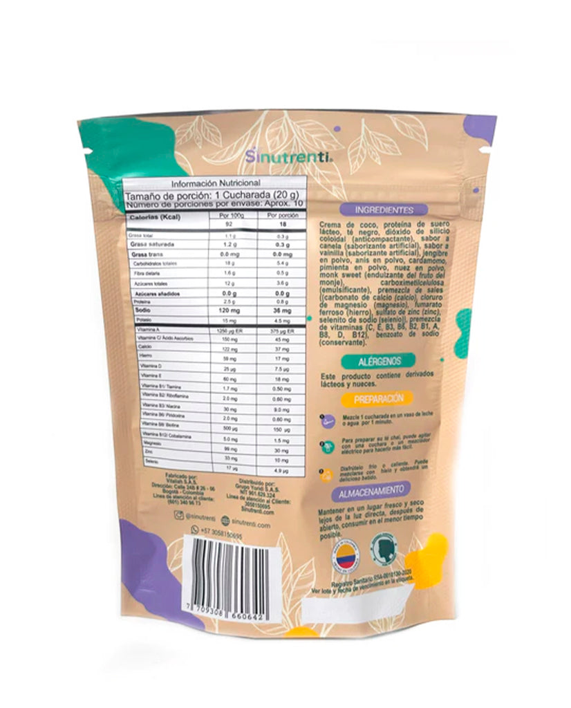 Té chai zero canela y vainilla "Sinutrenti" 200 gr