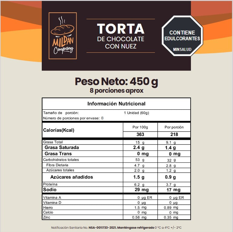 Torta de chocolate con nuez artesanal Mildan Sin Gluten