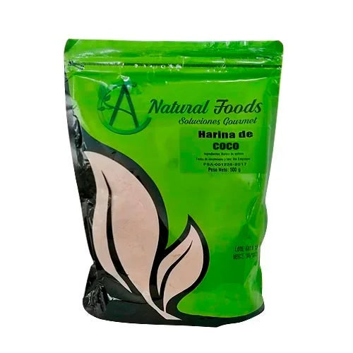 Harina de coco CA Natural Foods 500 g. Obtenida del coco deshidratado, aporta sabor y textura a tus recetas caseras.