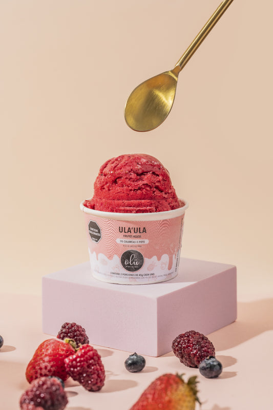 Helado libre de lacteos y gluten sabor a frutos rojos en presentacion personal, ideal para refrescarte. 