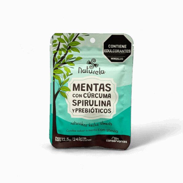 Mentas con curcuma spirulina y prebioticos Naturela 12.5 gr