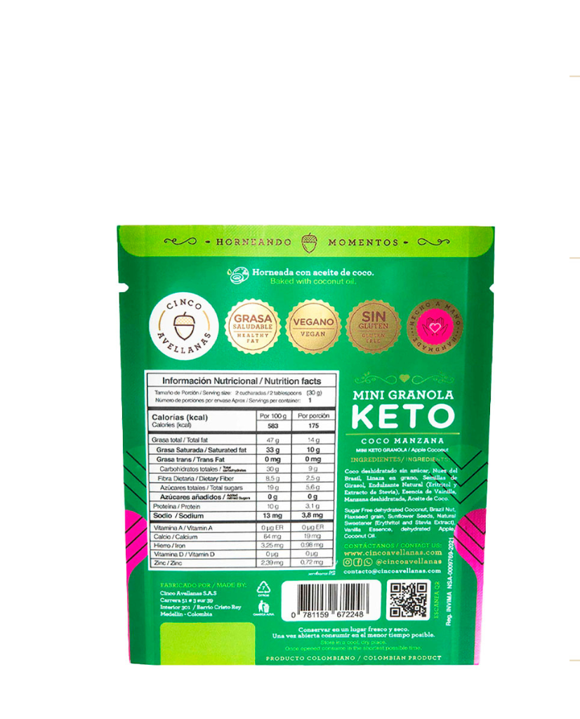 Granola keto coco manzana "Cinco avellanas"