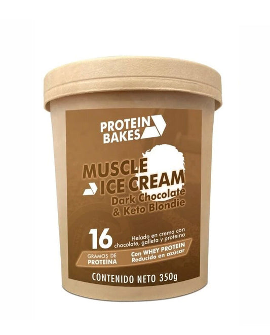 Muscle ice cream yogurt dark chcocolate y keto blondie Protein bakes 350 ml